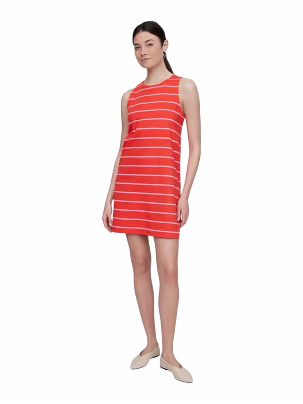 Gap Women’s Jersey Mini Dress Size Large Red Pink Striped Sleeveless NEW
